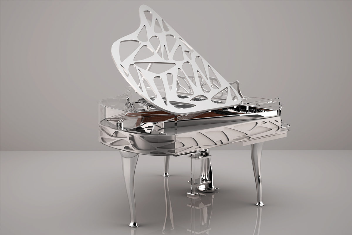 Crystal piano in wood veneer