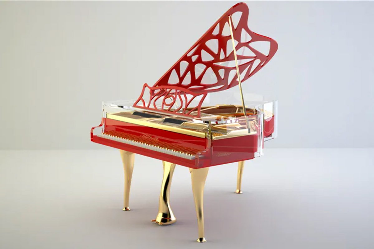 Crystal piano in wood veneer