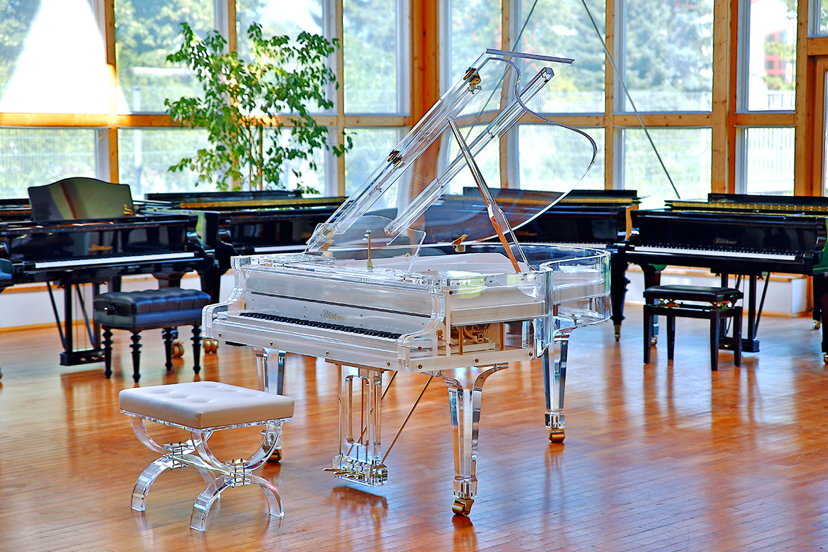 Crystal piano in pure white