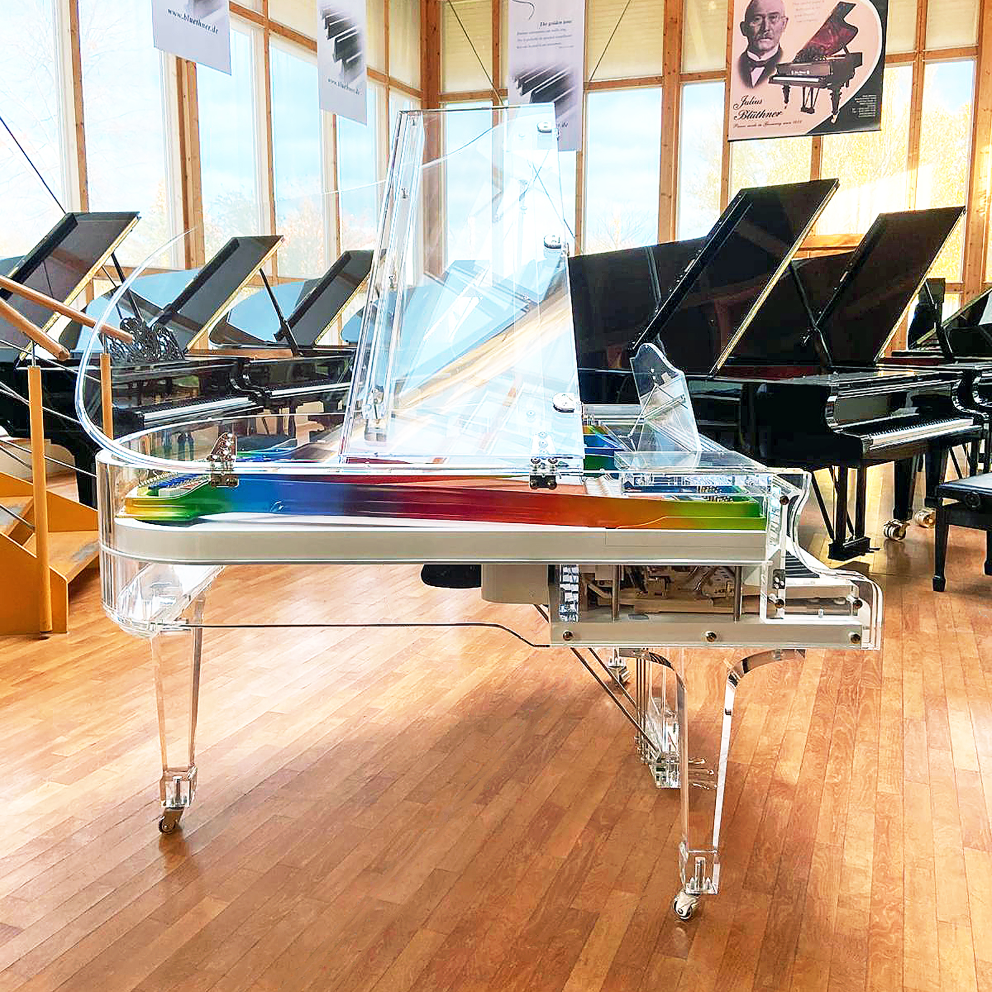 Blüthner iDyllic Grand Piano with rainbow coloured iron frame