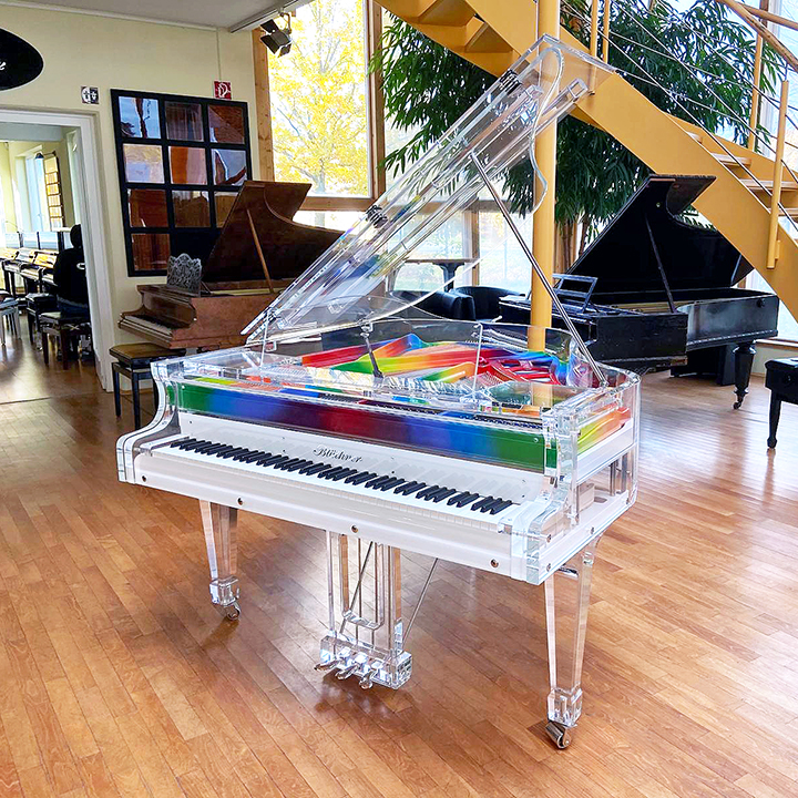 Blüthner iDyllic Grand Piano with rainbow coloured iron frame