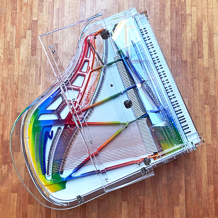 Blüthner iDyllic Grand Piano with rainbow coloured iron frame