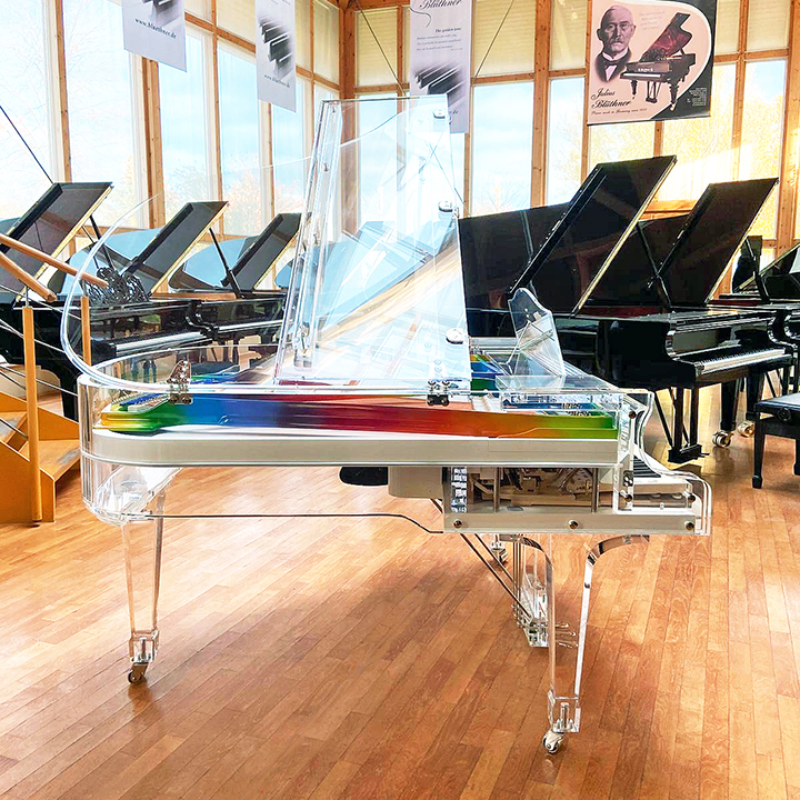 Blüthner iDyllic Grand Piano with rainbow coloured iron frame