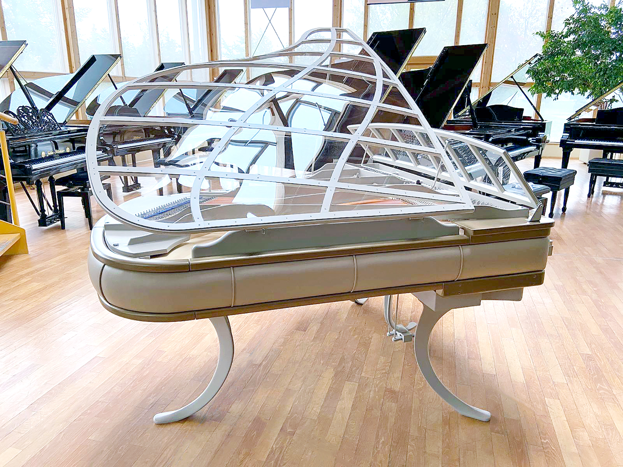 White Blüthner PH Grand Piano with white leather