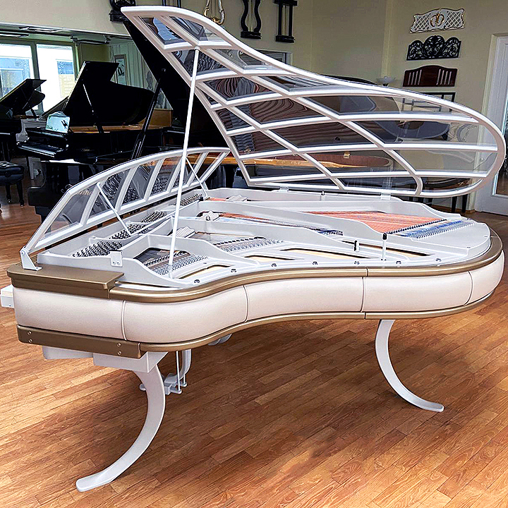 White Blüthner PH Grand Piano with white leather