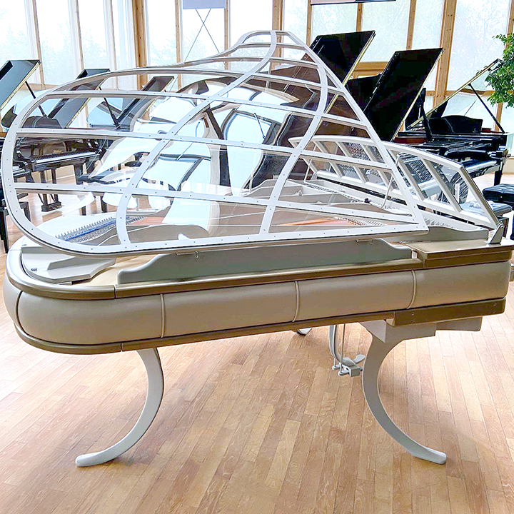 White Blüthner PH Grand Piano with white leather